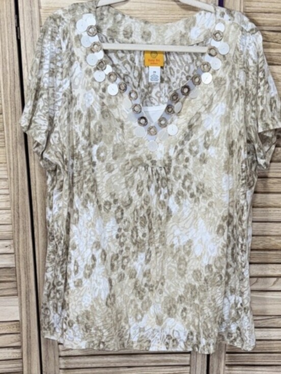 Ruby Rd. Tops - Ruby Rd Beaded V-Neck Short Sleeve Top